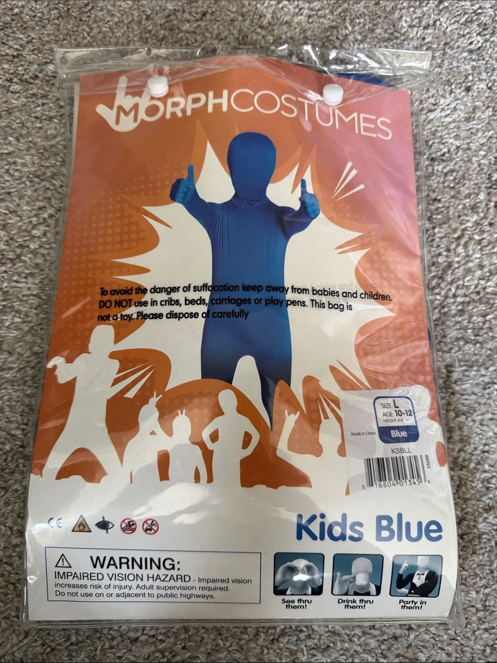 Morphsuits Kids Blue Full Body Costume Sz L 10-12 NWT 🩵
